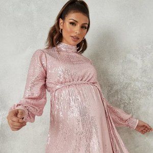 Missguided Rose Sequin High Neck Maternity Dress